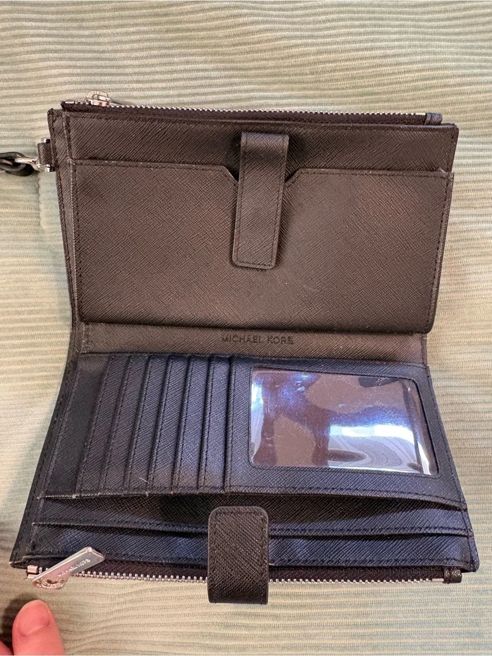 Michael Kors Black Saffiano Leather Wristlet Wallet with Silver Hardware